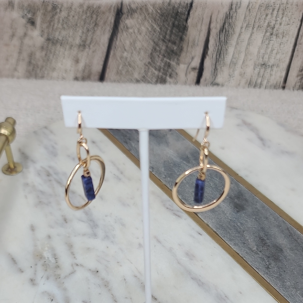 Banana Republic Lapis Lazuli/Gold Hoop Dangle Hook Earrings - Picture 3 of 17